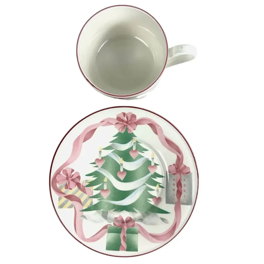Sango Home for Christmas 1989 Korea Gold Mark # 3321 Flat Cup and Saucer Set